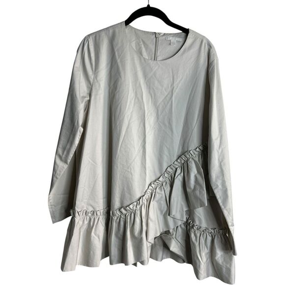 Cos Ruffle Asymmetrical Tunic Top Size 12 Victorian Neutral Elevated Basics - Picture 1 of 14